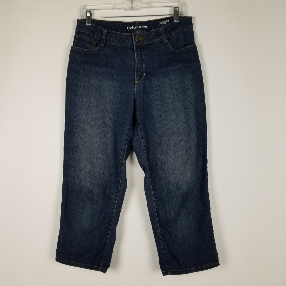 Croft & Barrow Women's Cropped Jean Pants Size 8 Stretch Blue Denim‎ Classic Fit